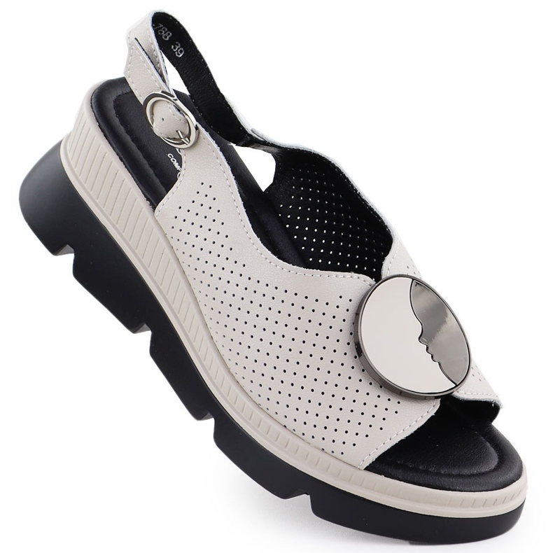 S.Barski Women's leather sandals for an openwork wedge beige S. Barski LR51-788