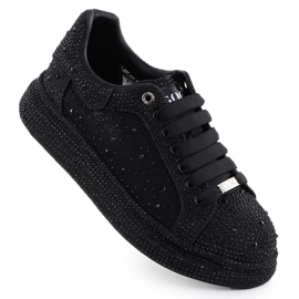 Women's shoes with zircons on the Platform Black Goe NN2N4021 Women's shoes with zircons on the Platform Black Goe NN2N4021