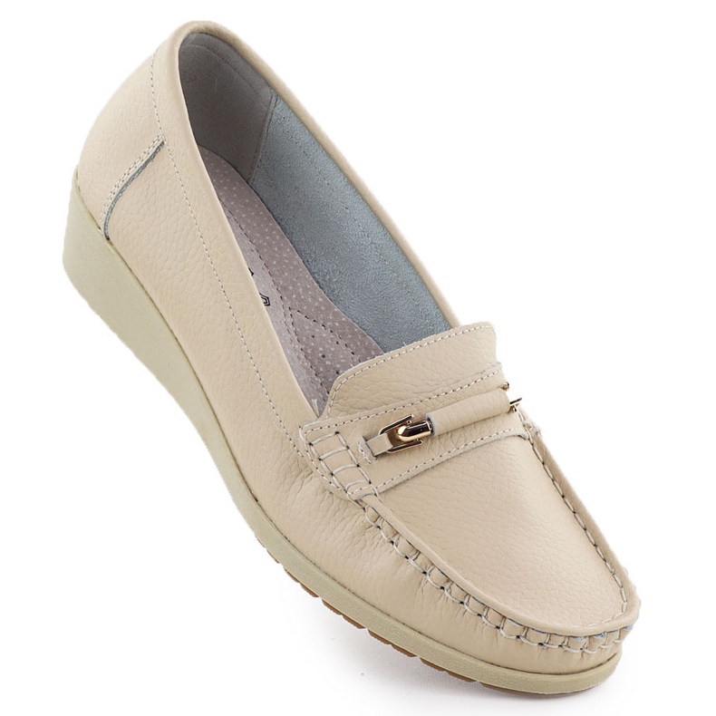 Women's leather loafers on the elevation beige Sabatina JHY02