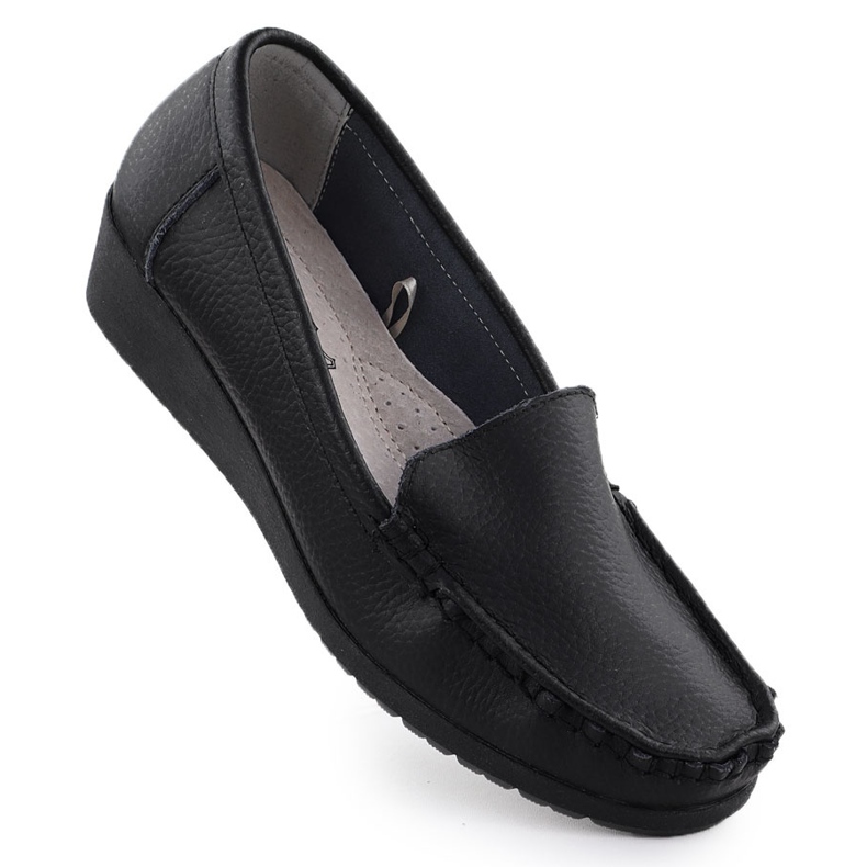 Women's leather loafers on the elevation black Sabatina JHY03 Women's leather loafers on the elevation black Sabatina JHY03