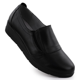 Women's leather shoes on wedges slipped black Sabatina JHY203