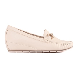 Goodin Beige loafers on a low wedge with an ornament