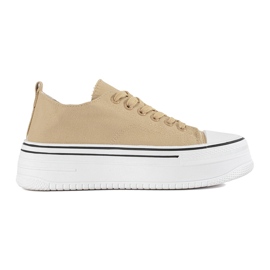 Beige women's sneakers with a thick sole