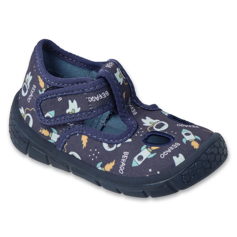 Befado navy blue children's slippers with Velcro 630P018 Soft-B