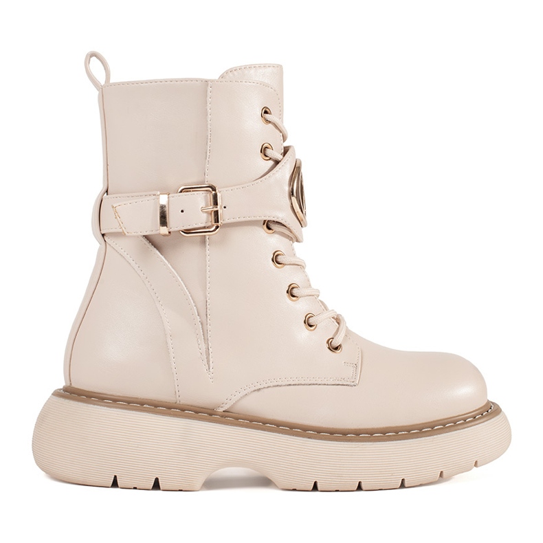 Shelvt Beige laced women's boots