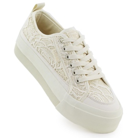 Low women's sneakers with lace beige big star rr274746 Low women's sneakers with lace beige big star rr274746