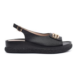 Goodin Black flat sandals with an ornament