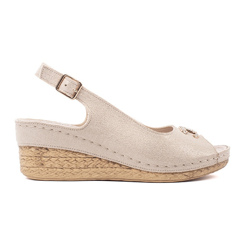 Goodin Light beige wedge sandals with a buckle and an ornament Goodin Light beige wedge sandals with a buckle and an ornament