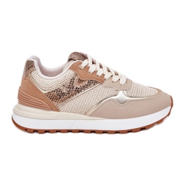 Women's sports shoes on platform animal pattern beige