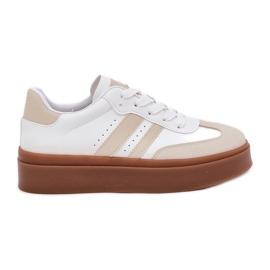 Women's sneakers on the platform with eco leather beige and white