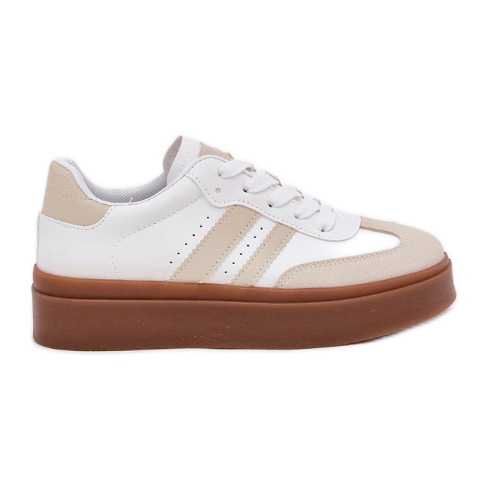 Women's sneakers on the platform with eco leather beige and white