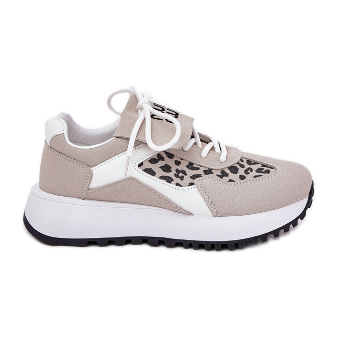 Women's sneakers sports shoes on the platform leopard and white and beige