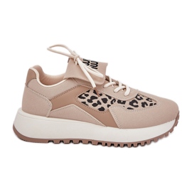 Women's sneakers sports shoes on the platform leopard beige