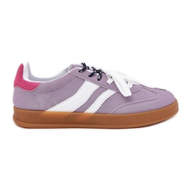 Low women's sneakers with double purple lacing violet