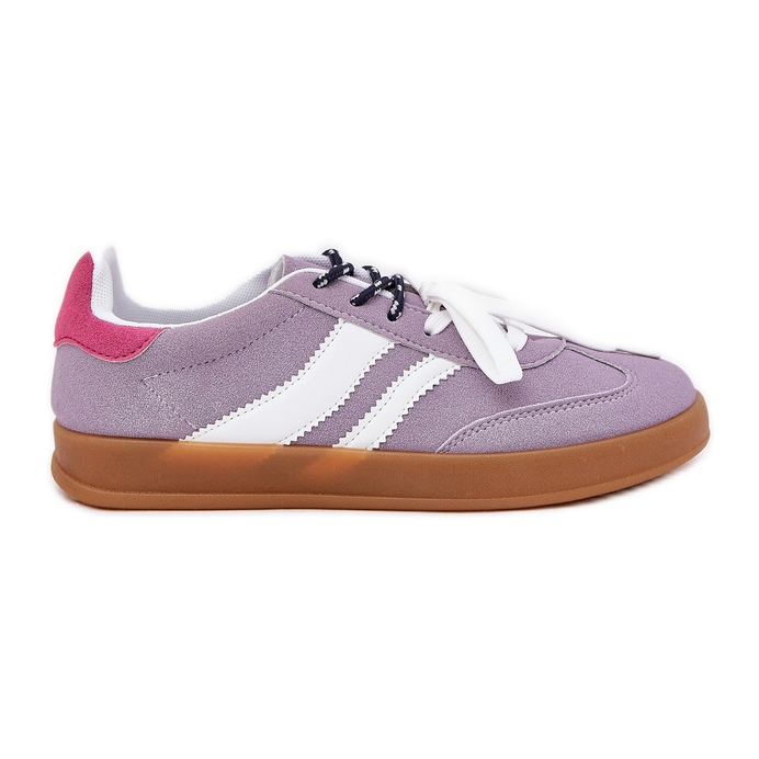 Low women's sneakers with double purple lacing violet Low women's sneakers with double purple lacing violet