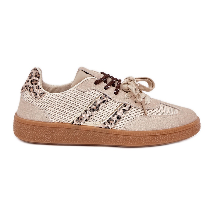 Women's sneakers with double lacing beige ollabes leopard print Women's sneakers with double lacing beige ollabes leopard print