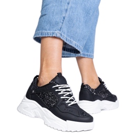 Black women's sneakers with glitter inserts