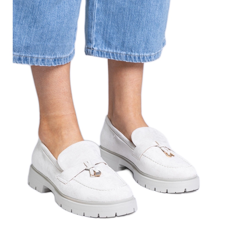 Gray elegant loafers from ecozamz with decoration grey Gray elegant loafers from ecozamz with decoration grey