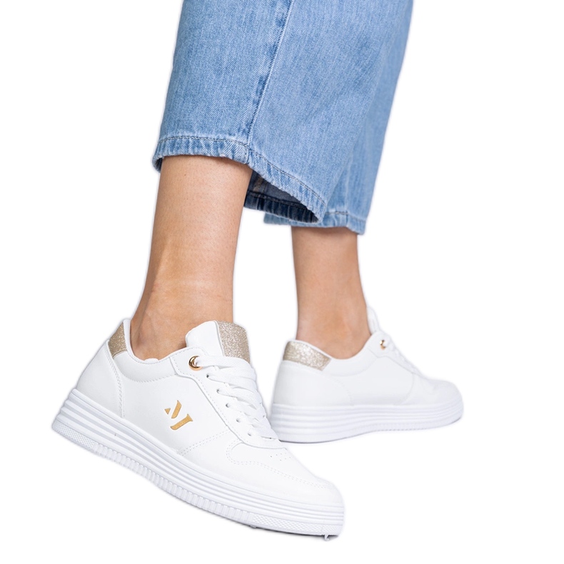 Women's white sneakers with golden glitter