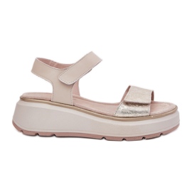 S.Barski Leather sandals women's platform and Velcro wedge S. Barski LR51-543 gold golden