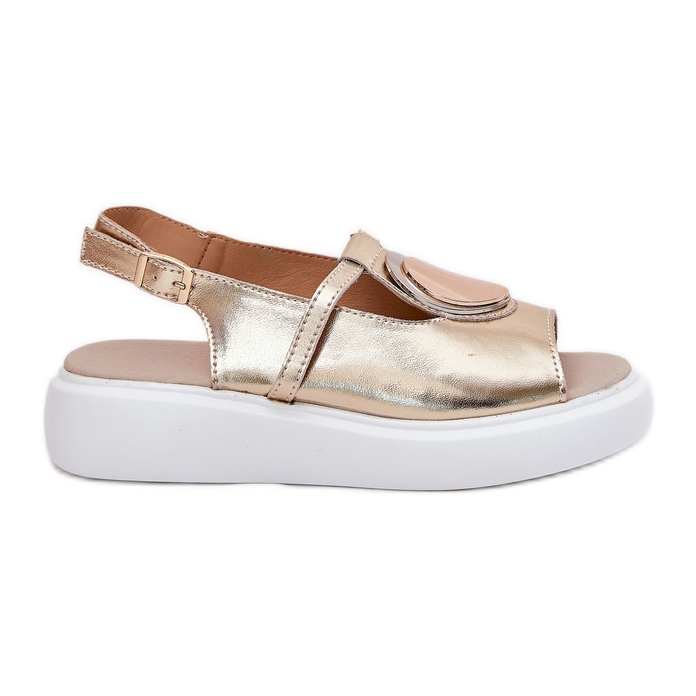 Leather elegant women's sandals s.barski gr51-603 zlotys golden