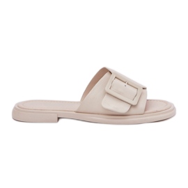 S.Barski Women's leather flip flops with a d &amp; a sj2302-01 beige buckle