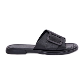 S.Barski Women's leather flip flops with D&amp;A SJ2302-01 Black buckle