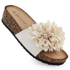 Women's flip -flops on wedges beige flowers from Potocki GN17300
