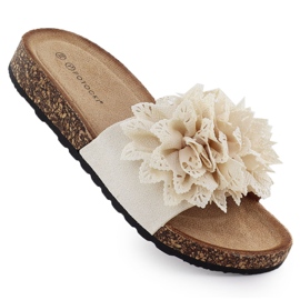Women's flip flops with flowers beige Potocki GN17301