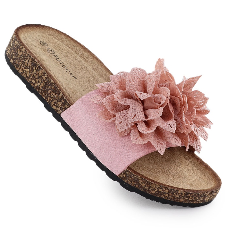 Women's flip flops with flowers pink Potocki GN17301