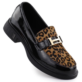 Leather shoes with leopard print lag lacquered black vinceza 66790