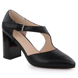 Leather pumps on the pillar shoes with black Vinceza 91133 strip