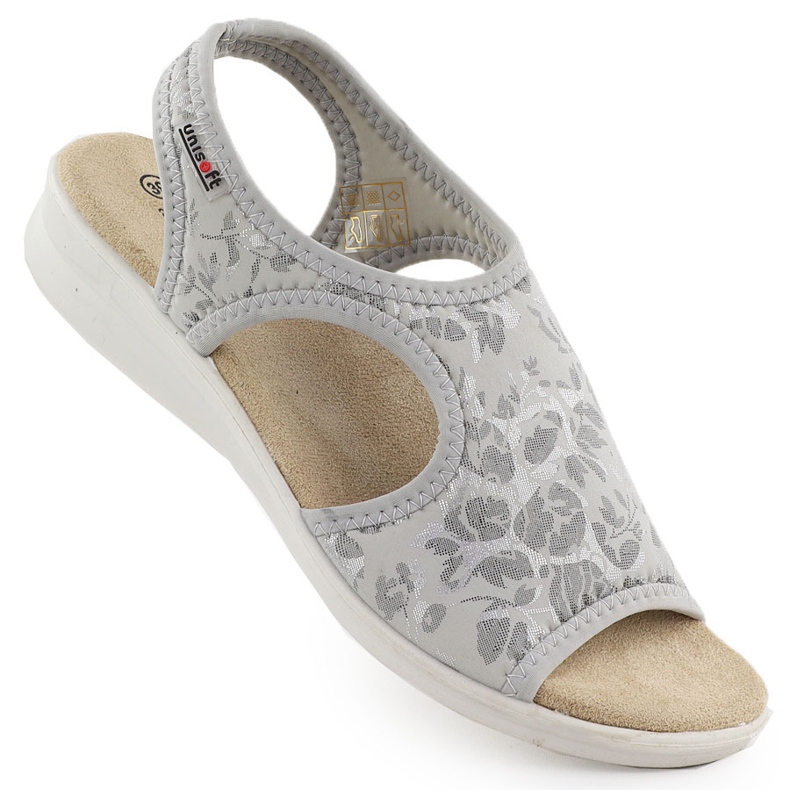Women's sandals on a rash flexible with flowers gray unisoft 7196 grey