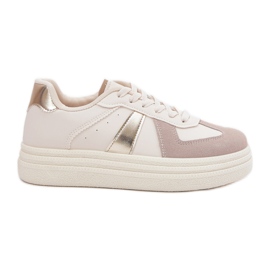 Eco leather women's sneakers on the platform beige