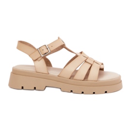 Eco leather women's sandals on the platform beige