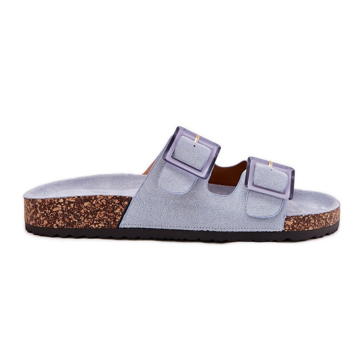 Women's flip flops with clamps on the cork sole blue