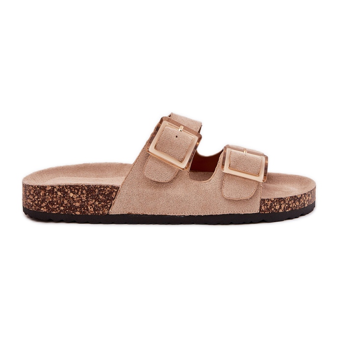 Women's flip flops with clamps on a cork sole beige