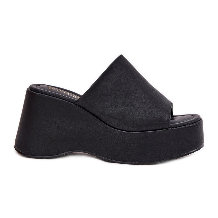 Eco leather women's slippers on the platform and black wedges