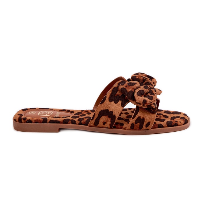 Flat women's flip flops with bow leopard bow brown