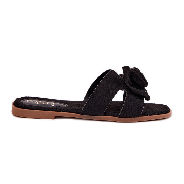 Flat women's flip flops with a black bow Flat women's flip flops with a black bow