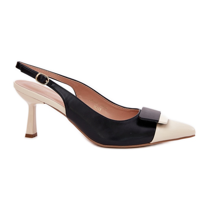 Elegant high heels with decoration Eco Black Leather Elegant high heels with decoration Eco Black Leather