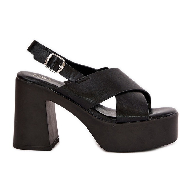 Women's sandals on the post and platform with eco leather black