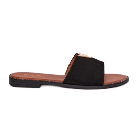 Flat -heeled women's flip flops with decorative details black