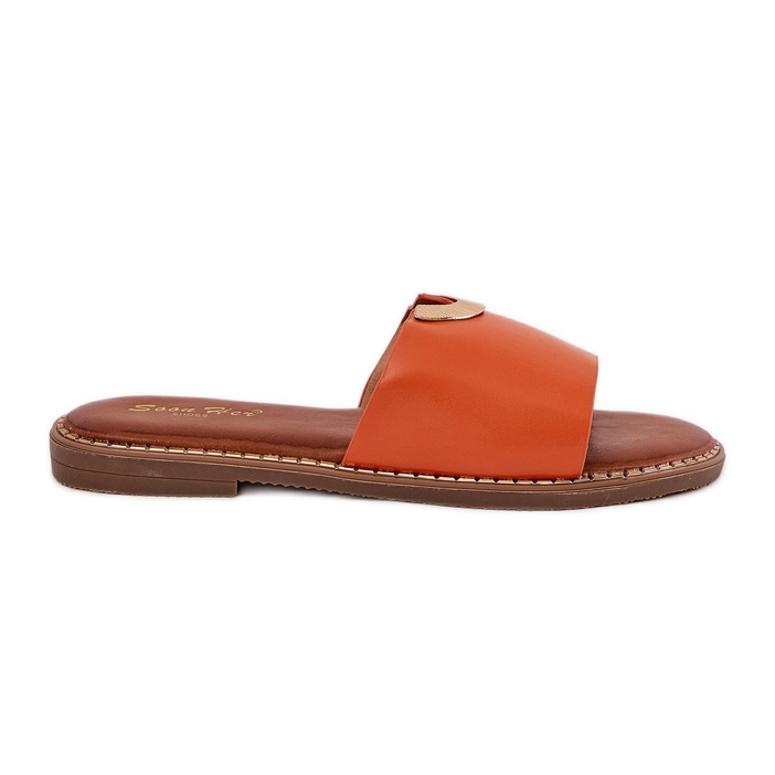 Eco leather women's flip flops with decorative orange details