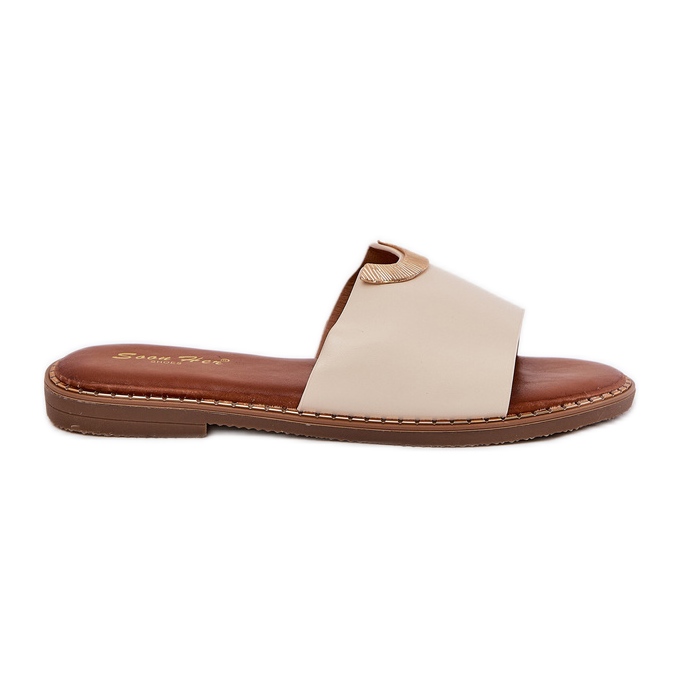 Eco leather women's slippers with decorative details beige