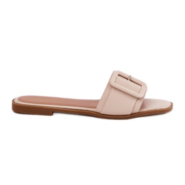 Flat Eco Leather Women's Summaries with beige buckle