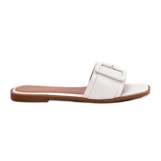 Flat Eco Leather Women's Slippers with a white buckle Flat Eco Leather Women's Slippers with a white buckle