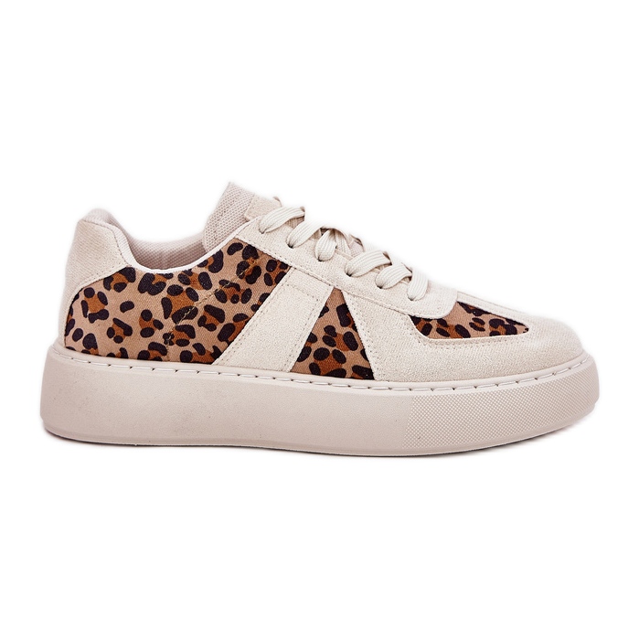 Women's sneakers with leopard print on the platform beige