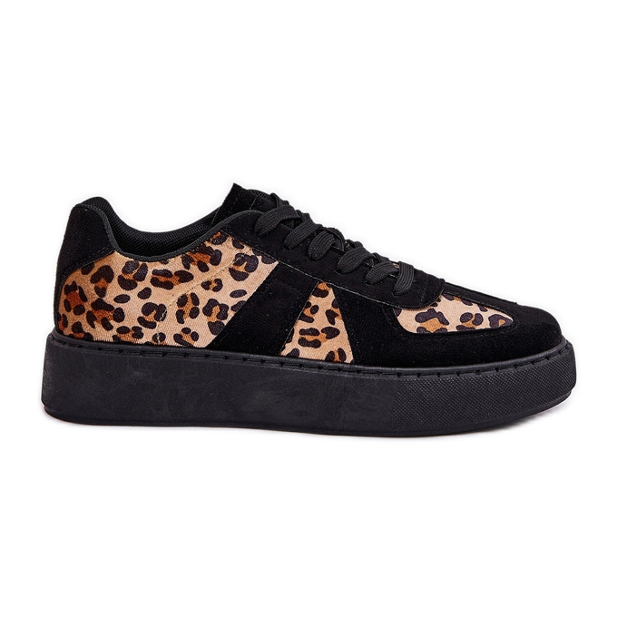 Women's sneakers with leopard print on the platform black