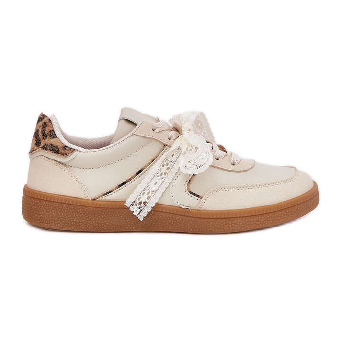 Low women's sneakers with lace leopard beige